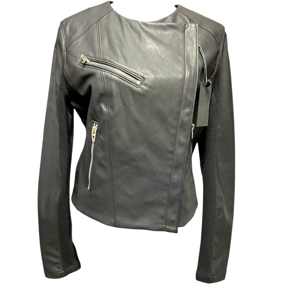 Blank NYC Black Vegan Leather Moto Jacket, Ribbed Inner Sleeves NWT - Picture 1 of 6
